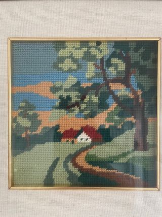 2 Quadri Punto Croce Cornice Legno