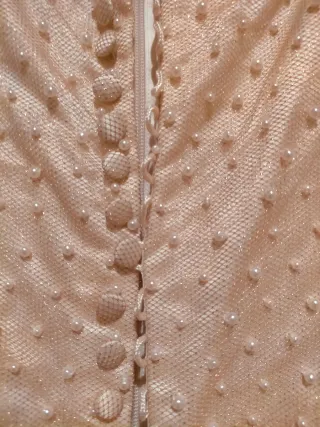 Vestido de Novia raso crema y tul dorado