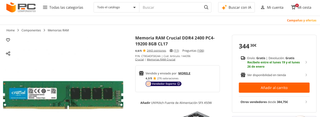 Memoria RAM Crucial 8GB DDR4-2400 UDIMM