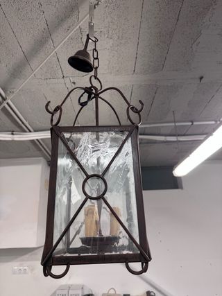 Lámpara Farol Colgante Forja y Cristal