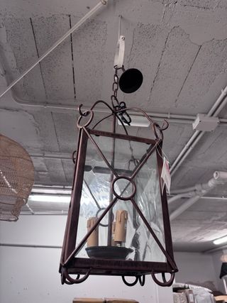 Lámpara Farol Colgante Forja y Cristal