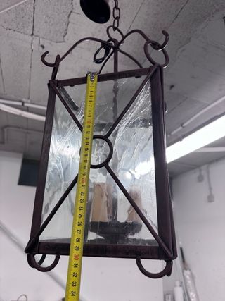 Lámpara Farol Colgante Forja y Cristal