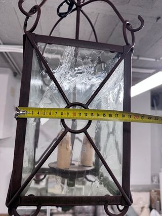 Lámpara Farol Colgante Forja y Cristal