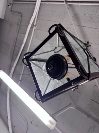 Lámpara Farol Colgante Forja y Cristal