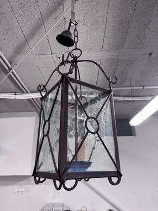 Lámpara Farol Colgante Forja y Cristal