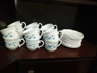 Set di 12 tazze da caffè in porcellana con fiori blu