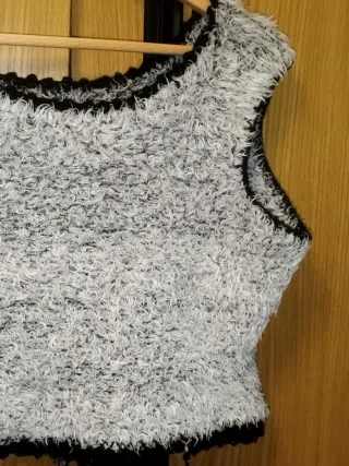 Chaleco de Pelo Suave Blanco y Negro Crop top Vint
