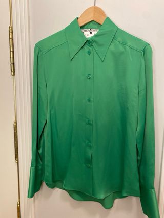 Camisa Zara Verde Satén