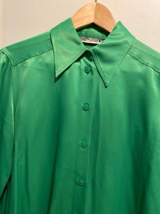 Camisa Zara Verde Satén