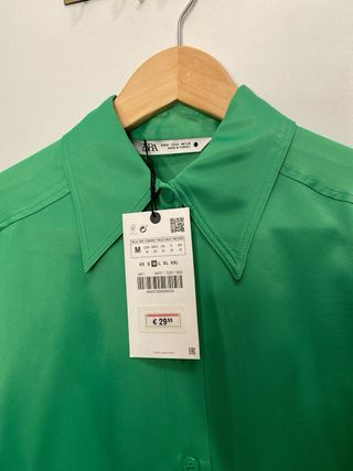 Camisa Zara Verde Satén