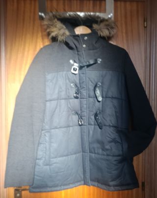 Trenca Parka Suiteblanco Gris XL Bimateria Pelo