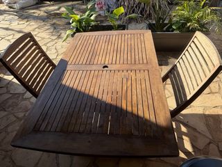 Mesa de madera exterior 150x90 con 2 sillas