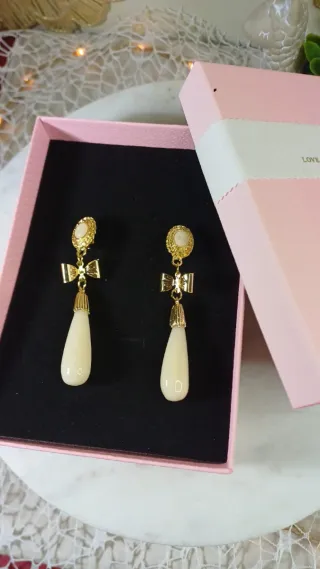 Pendientes Vintage Chapado Oro 18k Coral Blanco