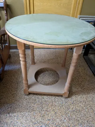 Mesa camilla  maderanatural  y cristal brasero