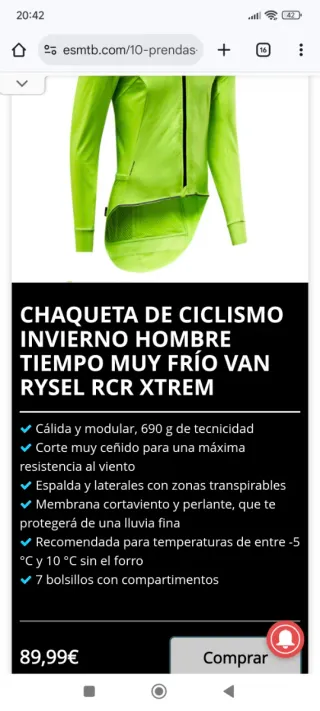 Chaqueta Ciclismo Van Rysel Talla M
