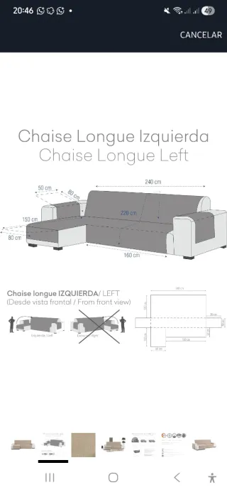 Fodera per chaise longue a 3 posti beige