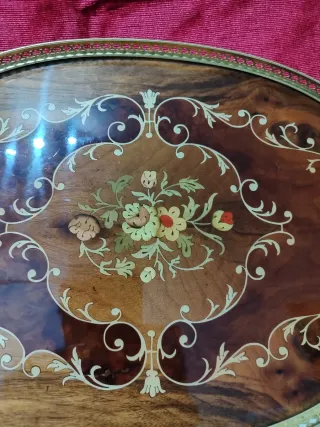 Vassoio vintage in legno e metallo