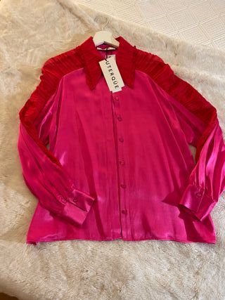 Blusa seda Uterqüe rosa y roja