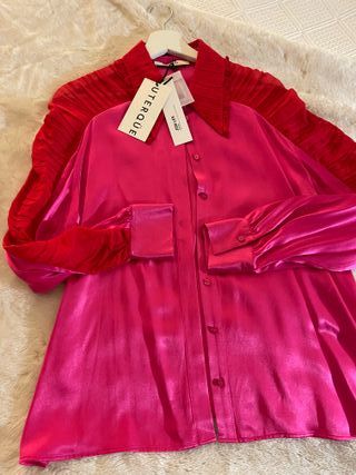 Blusa seda Uterqüe rosa y roja