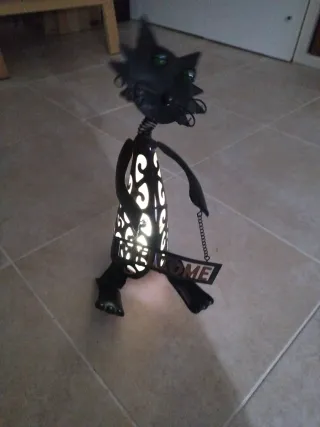 Lampara Gato Negro Metal Bienvenido