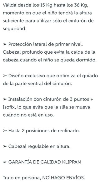 Sillas coche Klippan Wego2 (Grupo 2/3)