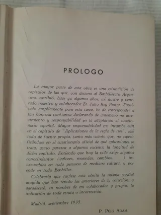 BACHILLERATO. matemáticas 4°curso.año 1935.