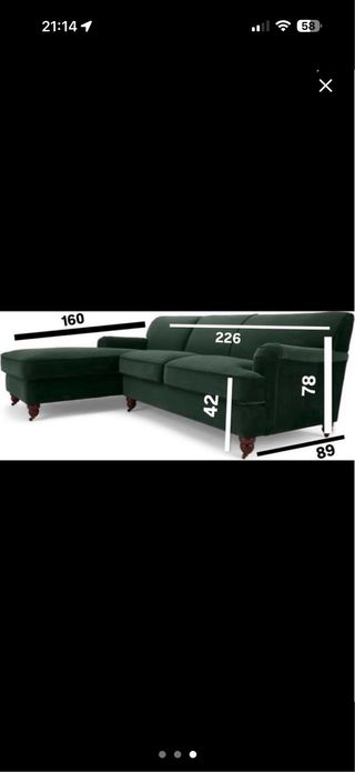Sofá de 3 plazas y chaise longue verde