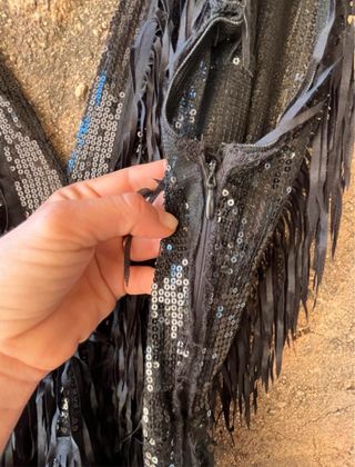 Vestido fiesta flecos y lentejuelas negro