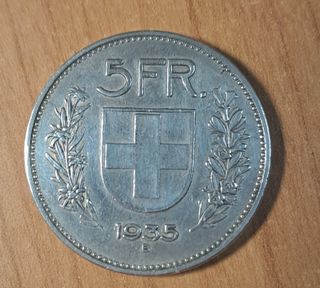5 Francos Suizos 1935 Plata
