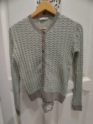 Cardigan Zara Verde y Plateado Talla M