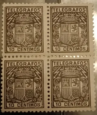Bloque 4 Sellos Telégrafos 10 Céntimos España 1932