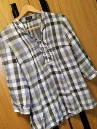 Blusa ZENDRA cuadros azul y gris Hecha en España