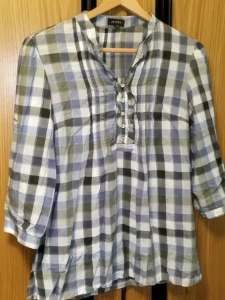 Blusa ZENDRA cuadros azul y gris Hecha en España