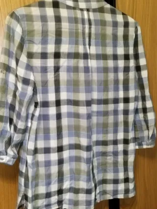 Blusa ZENDRA cuadros azul y gris Hecha en España