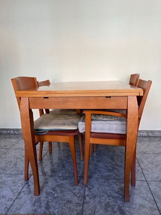 Tavolo allungabile e 5 sedie da pranzo in legno.