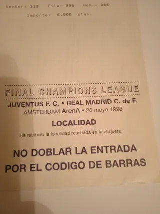 Real Madrid: Entrada Final Champions league 1998