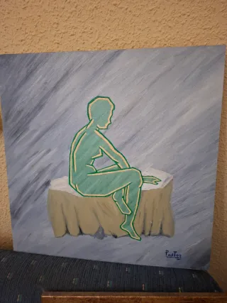 Pittura acrilica di una donna nuda seduta