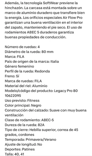 Patines FILA Legacy Pro 80 mujer talla 38 NUEVOS