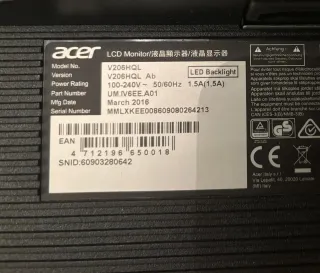 Monitor PC Acer V206HQL 19" Negro