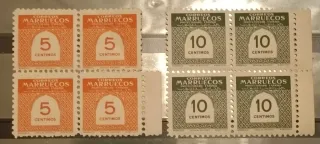 1953 Marruecos Español 5 y 10 céntimos Bloque de 4