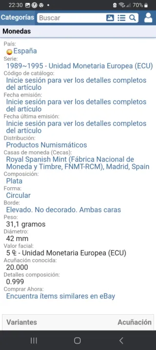 Moneda 5 Ecu Plata 999 1oz 1996 Menorca