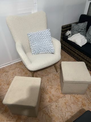 Poltrona in stile pecorella + 2 pouf abbinati