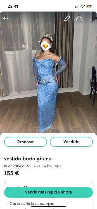 Vestido de fiesta azul estilo gitana