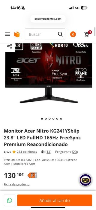 Monitor 165hz 1ms FULL HD( ningún desperfecto )