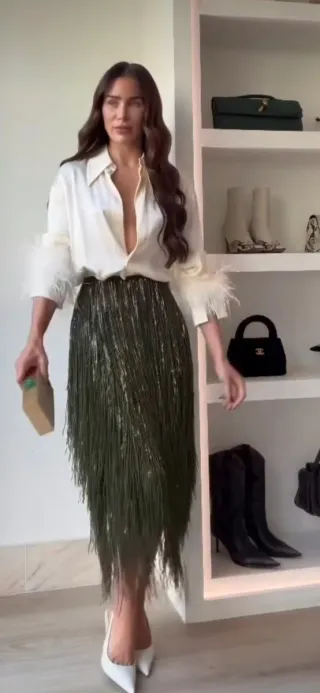 Falda Zara flecos lentejuelas T/XL