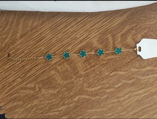 Braccialetto Acciaio Dorato con Quadrifogli Verdi