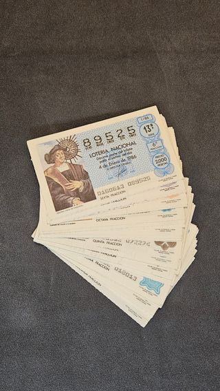 Colección de décimos de Lotería Nacional 1986