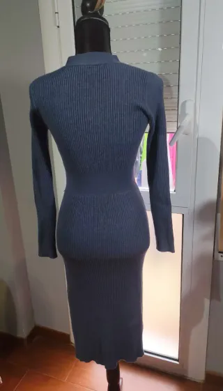 Vestido de punto acanalado azul grisáceo –Talla M