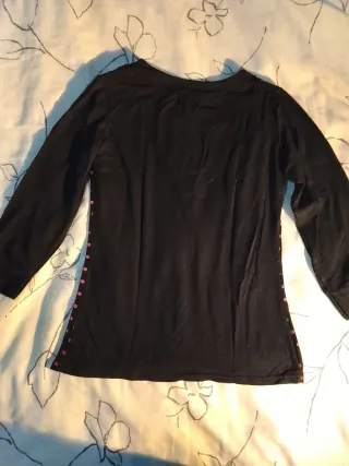 Camiseta negra lunares fucsia Talla S