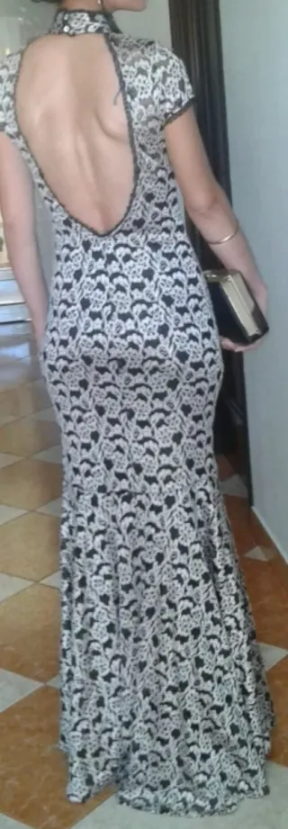 Vestido largo encaje negro y blanco